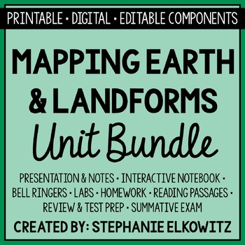 Preview of Mapping Earth & Landforms Unit Bundle | Printable, Digital & Editable Components