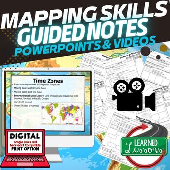 Preview of Mapping Skills Historical Thinking Guided Notes PowerPoint Google & Video