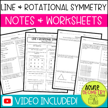 Preview of Line and Rotational Symmetry Guided Notes with Video Lesson & Practice Worksheet
