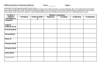 Preview of Differentiation Planning Tool