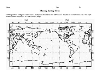 Preview of Mapping the Ring of Fire Worksheet with keys for Earthquakes and Volcanoes.