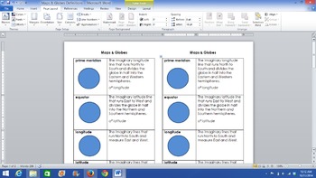 Preview of Maps & Globes Definitions for Interactive Notebook