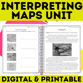 Preview of Maps Landforms Unit Mapping Earth's Natural Features 4-ess2-2 Worksheets NGSS