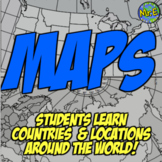 Maps: Teach countries around the world!  Blank Maps, Numbered Maps, QR Review