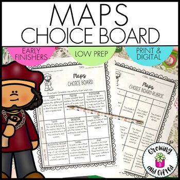 Preview of Maps Choice Board Menu for Differentiation, Enrichment and Early Finishers