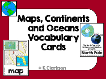 Preview of Maps, Oceans, and Continents Vocabulary Cards