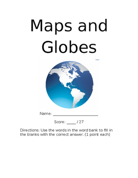 Maps and Globes Assessment by Heather Miller | Teachers Pay Teachers