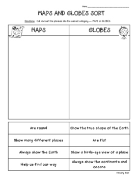 Preview of Maps and Globes Cut and Paste Sorting Worksheet - Social Studies