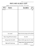 Maps and Globes Cut and Paste Sorting Worksheet - Social Studies
