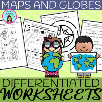 Preview of Maps and Globes Unit Worksheets - DIFFERENTIATED
