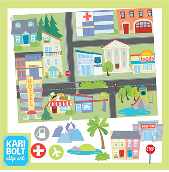 Preview of Maps and Landforms Clip Art Bundle (with Buildings)
