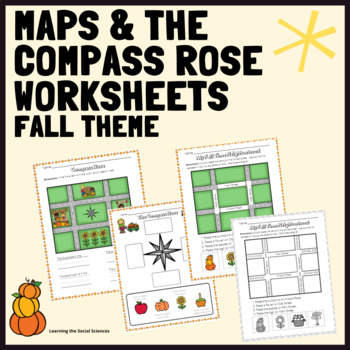 Preview of Maps and the Compass Rose Worksheets Fall Theme