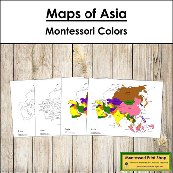Preview of Maps of Asia (Color & Blackline Masters) - Montessori color-code