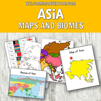 Preview of Montessori Map of Asia or Geography Activities: Pin Flags, Biomes & More!