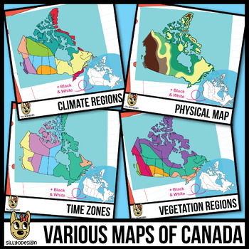Preview of Maps of Canada Clipart: Climate, Physical, Time Zones, & Vegetation Regions