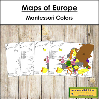 Preview of Maps of Europe (Color & Blackline Masters) - Montessori color-code
