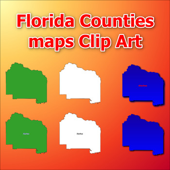 Preview of Maps of Florida Counties Clip Art map Color, Black and White Commercial Use