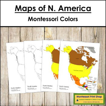 Preview of Maps of North America (Color & Blackline Masters) - Montessori color-code