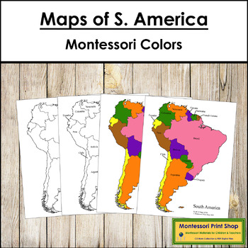 Preview of Maps of South America (Color & Blackline Masters) - Montessori color-code