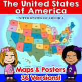 United States Maps & POSTERS - 36 Versions!! Bright, Paste