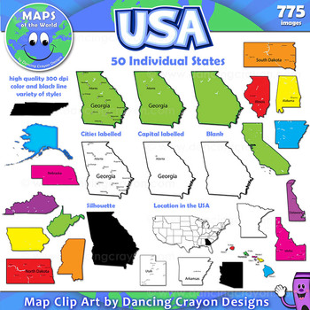 Preview of Maps of US States: Clip Art Map Set