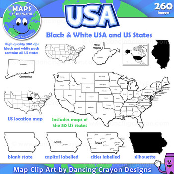 Preview of Maps of the USA and US States: Black and White Bundle
