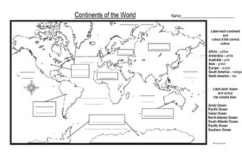 Maps of the Continents of the World For Students to Label and Colour/Color