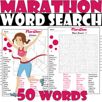 Marathon Word Search puzzle Marathon Word Search Activities TPT