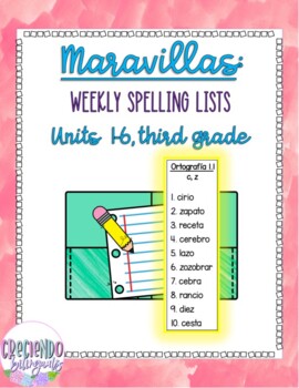 Preview of Maravillas, Homework Spelling List Units 1-6, Third Grade