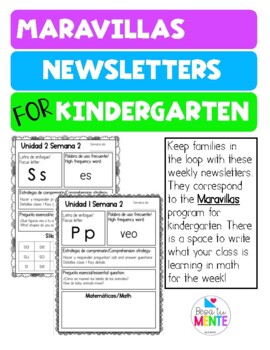 Preview of Maravillas Newsletters (boletín) for Kindergarten Units 1-10