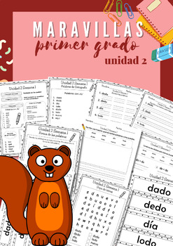 Preview of Maravillas Primer Grado: Unidad 2 Activities (Spelling, Literacy Centers)