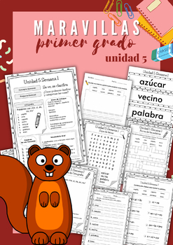 Preview of Maravillas Primer Grado: Unidad 5 Activities (Spelling, Literacy Centers)
