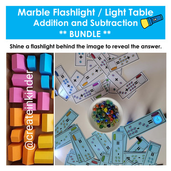Preview of Marble Addition and Subtraction BUNDLE Flashlight Cards or Light Table Center