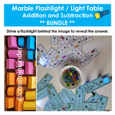 Marble Addition and Subtraction BUNDLE Flashlight Cards or
