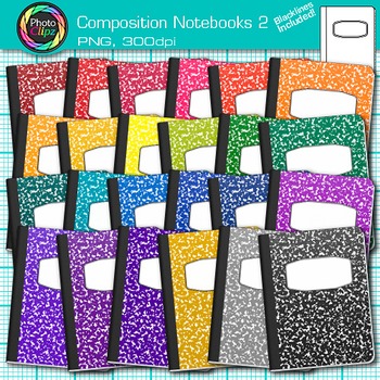 Preview of Marble Composition Notebook Clipart: 25 Primary School Journal Clip Art PNG B&W