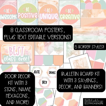 Marbled Pastel Primary Font A-Z Bulletin Board Letters, Punctuation, and  Numbers