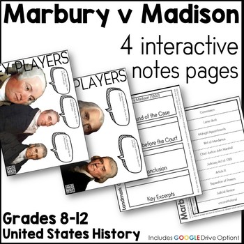 Marbury V Madison Interactive Notes Pages With Google Drive Option