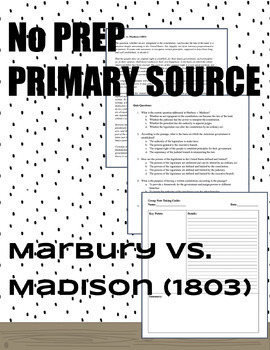 Preview of Marbury v. Madison: Primary Source DBQ (NO PREP) Editable