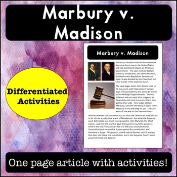 Preview of Marbury v. Madison Reading Passage and Activities
