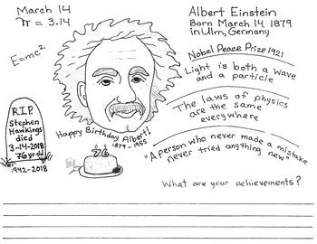 March 14 Albert Einstein's Birthday worksheet by Artsy Mews | TpT