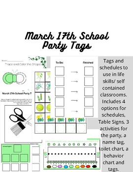 Preview of March 17th Party Tags and Schedules for Self - Contained Classrooms