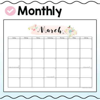 March 2018 Printable Monthly, Weekly, and Hourly Calendars - FREEBIE