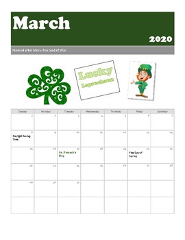 Preview of March 2020 Calendar