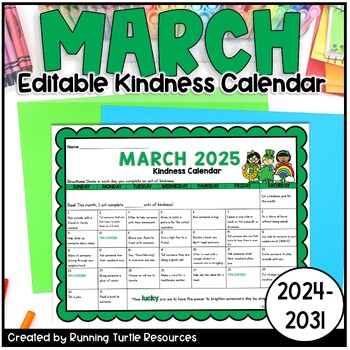 Preview of March Kindness Calendar 2025-2031, Spring Random Acts of Kindness Activity