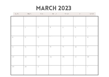 March 2023 Printable Calendar- Simple by Jennifer Lynn Giletto | TPT