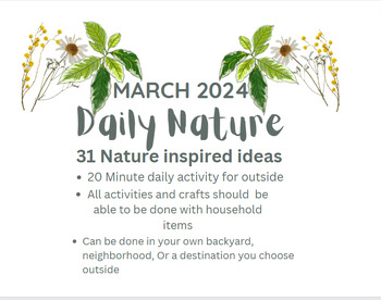 Preview of March 2024 Daily Nature based activities, Nature calendar lesson plan