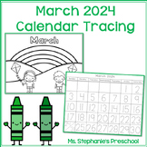 March 2024 Monthly Tracing and Coloring Calendar