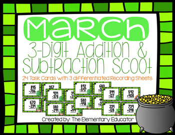 Preview of March 3 Digit Addition & Subtraction with Regrouping Scoot