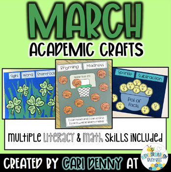 Preview of March Academic Crafts | Spring Math & Literacy Crafts | St. Patrick's Day Crafts