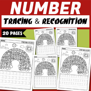 Preview of March Activities, Number Writing Practice 1-20, Tracing & Recognition | Rainbow